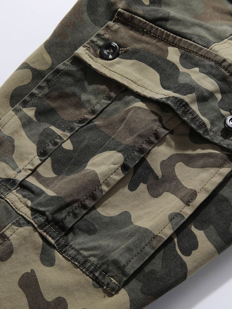 Pencil Pants Pocket Camouflage Mid Waist European Casual Men's Pants