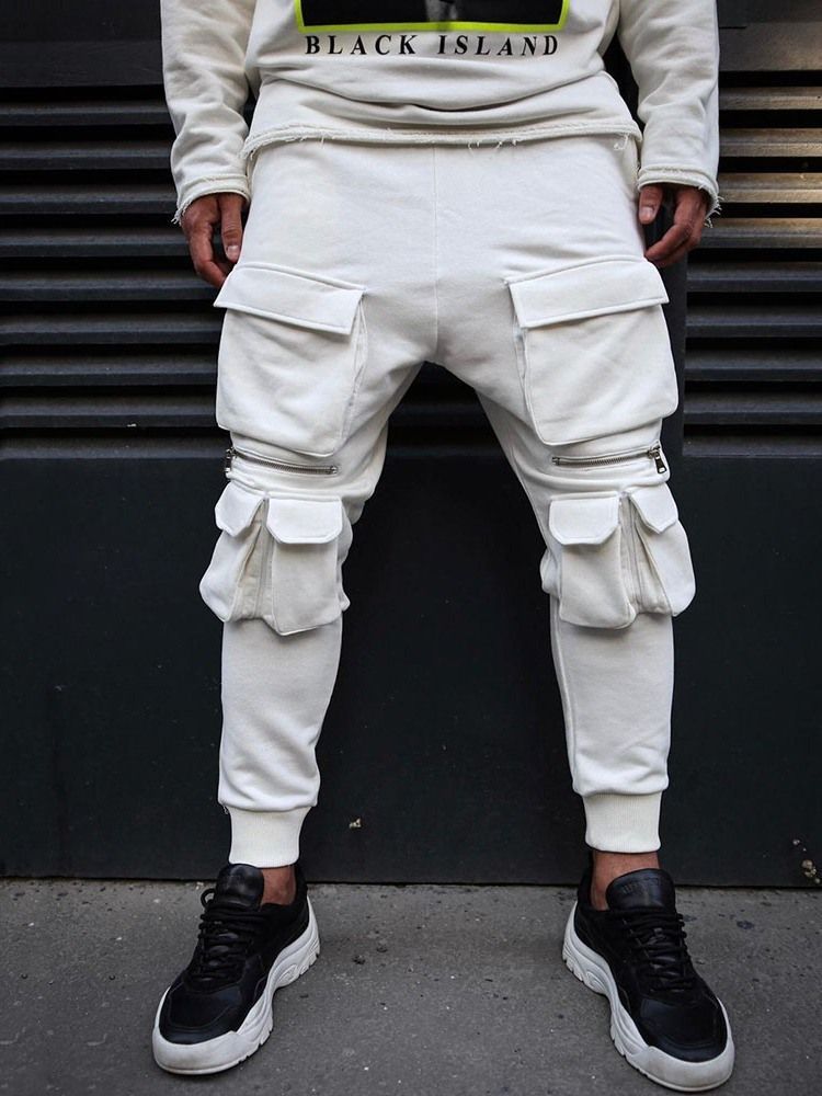 Pencil Pants Pocket Plain Hip Hop Men's Byxor