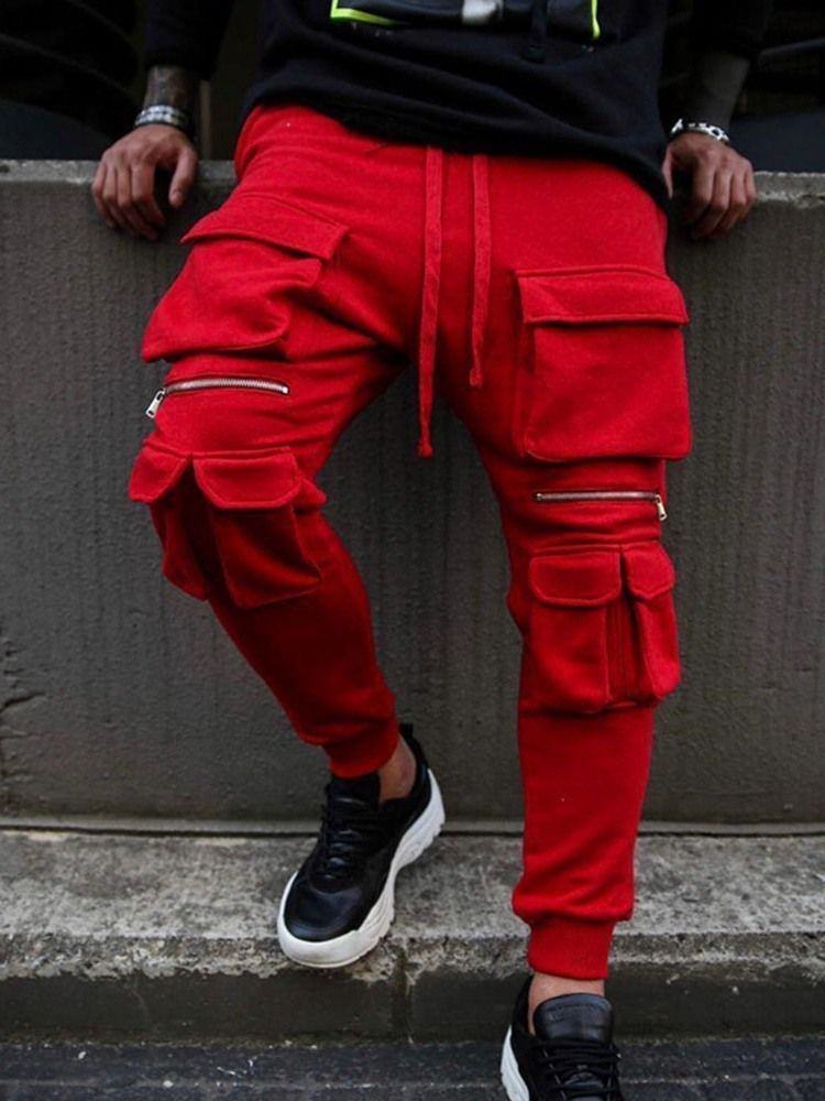 Pencil Pants Pocket Plain Hip Hop Men's Byxor