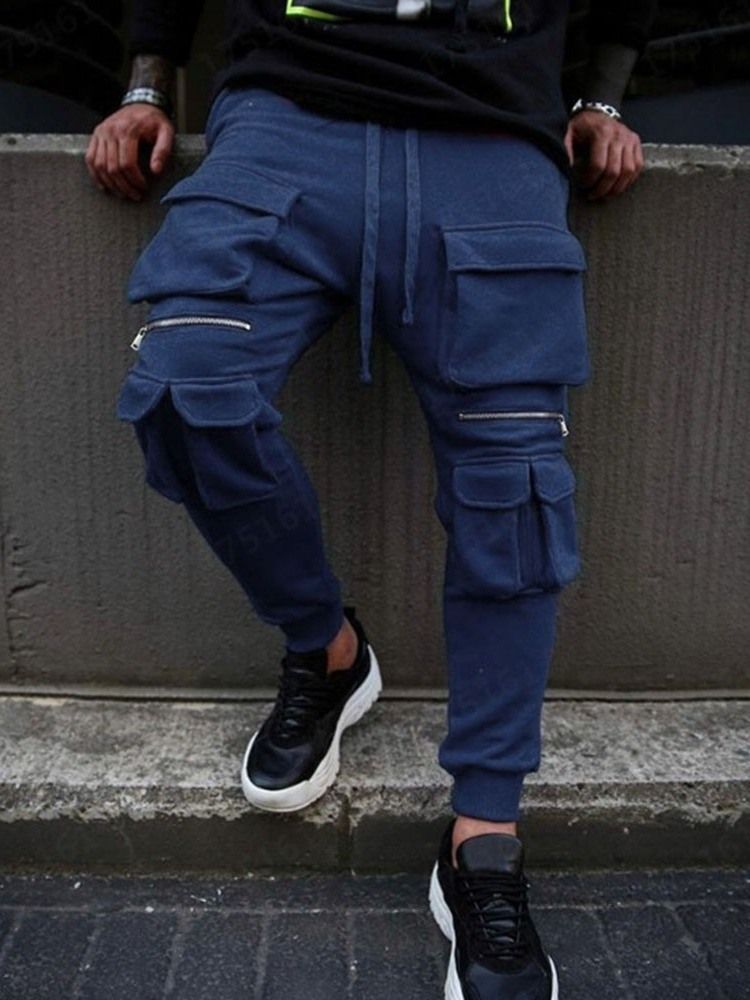 Pencil Pants Pocket Plain Hip Hop Men's Byxor