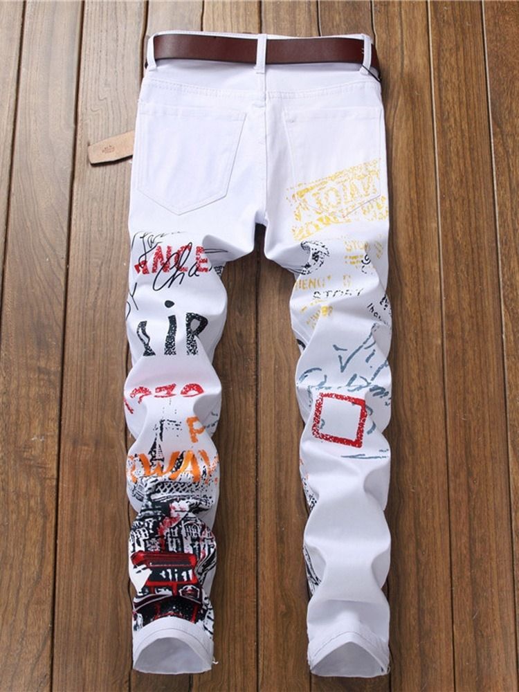 Pencil Pants Print Letter Mid Waist Men's Casual Pants