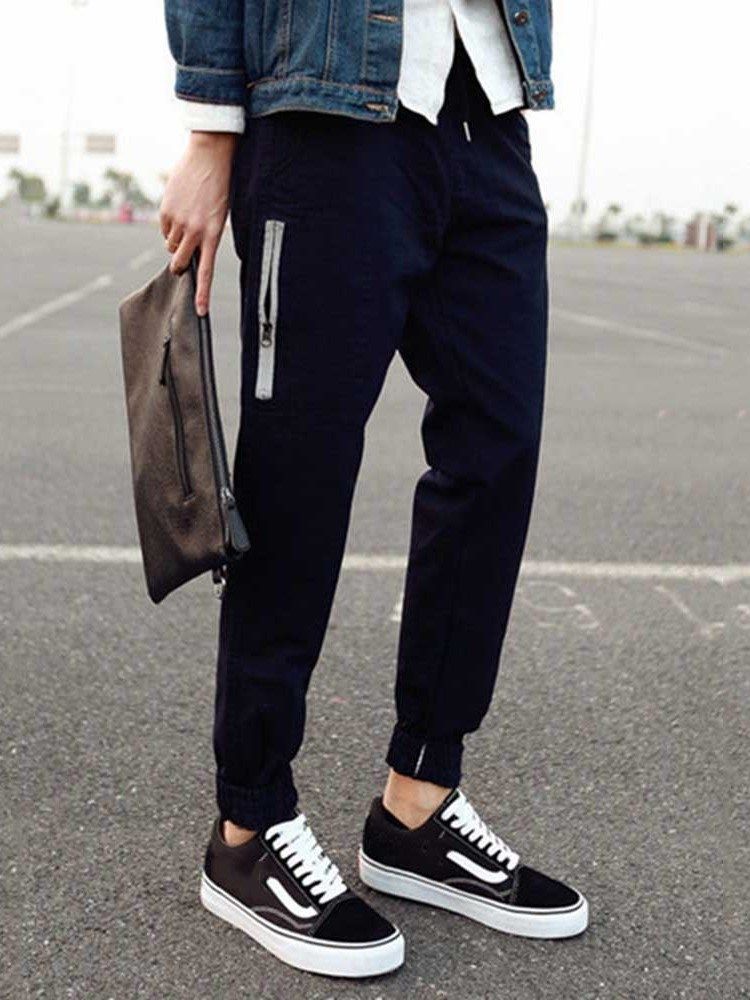 Pencil Pocket Mid Waist Winter Men's Casual Pants