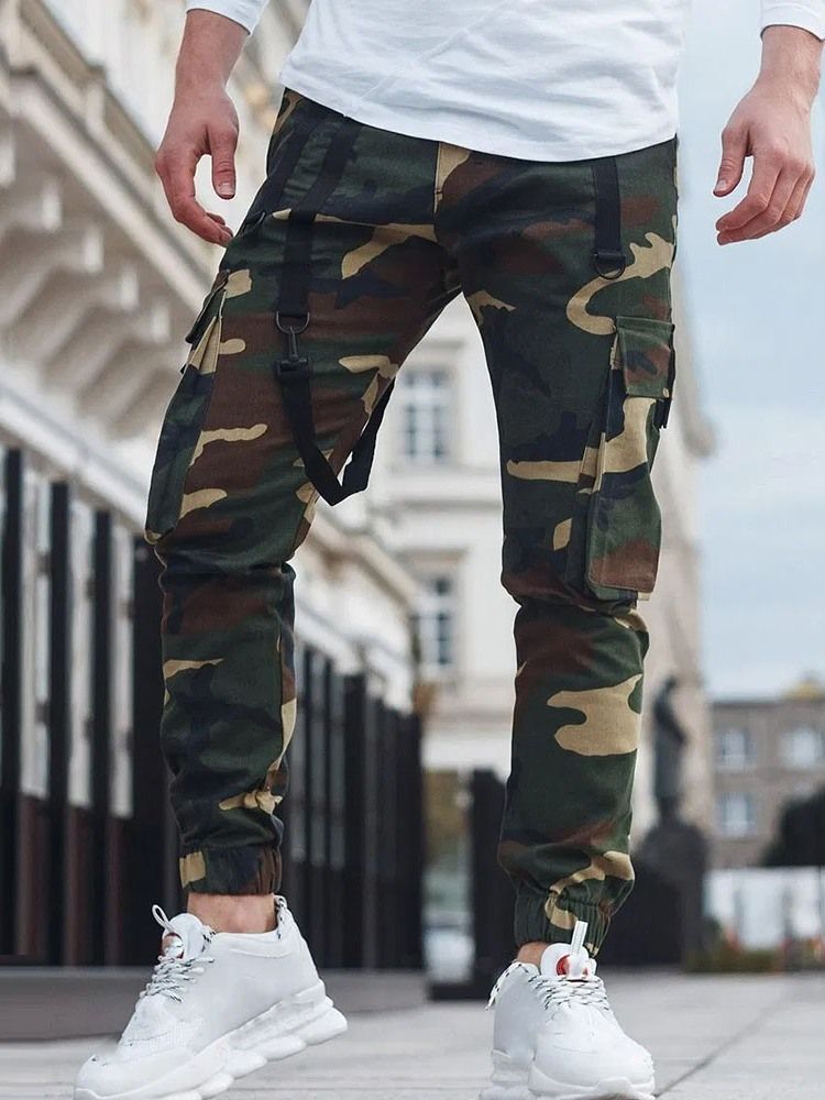 Pennbyxor För Män Camouflage Pocket Mid Midja Casual Casual Byxor