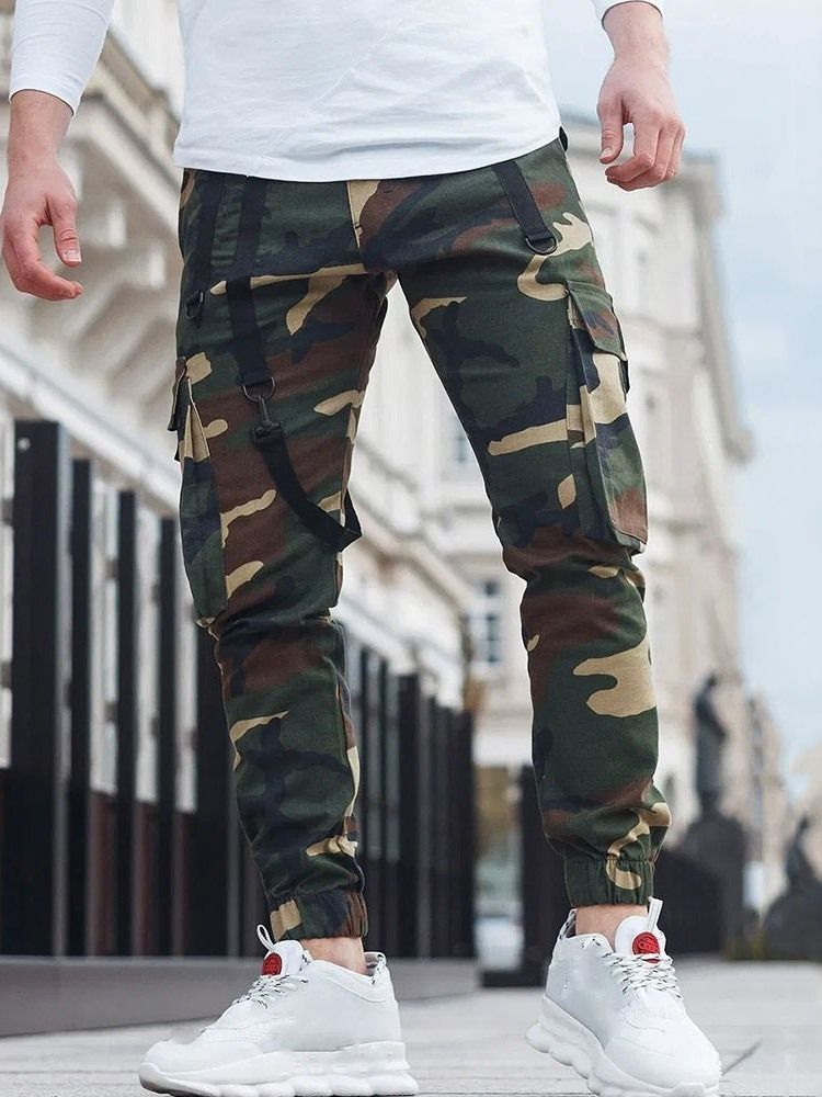 Pennbyxor För Män Camouflage Pocket Mid Midja Casual Casual Byxor