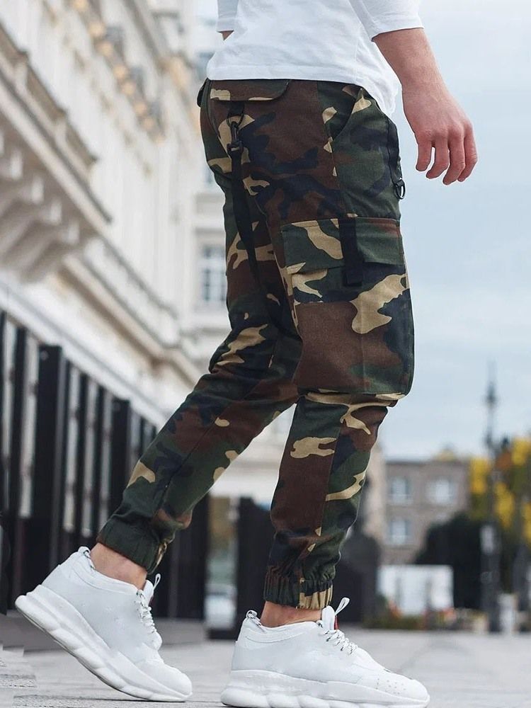 Pennbyxor För Män Camouflage Pocket Mid Midja Casual Casual Byxor