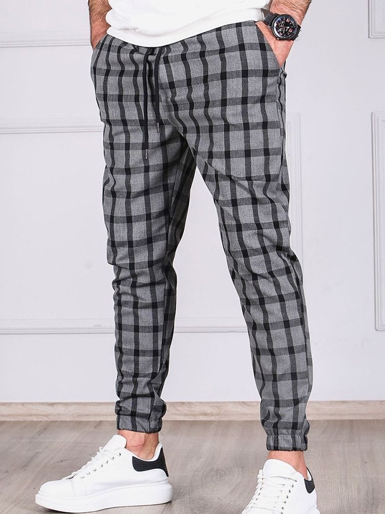 Plaid Pencil Pants Pocket Men's Casual Pants