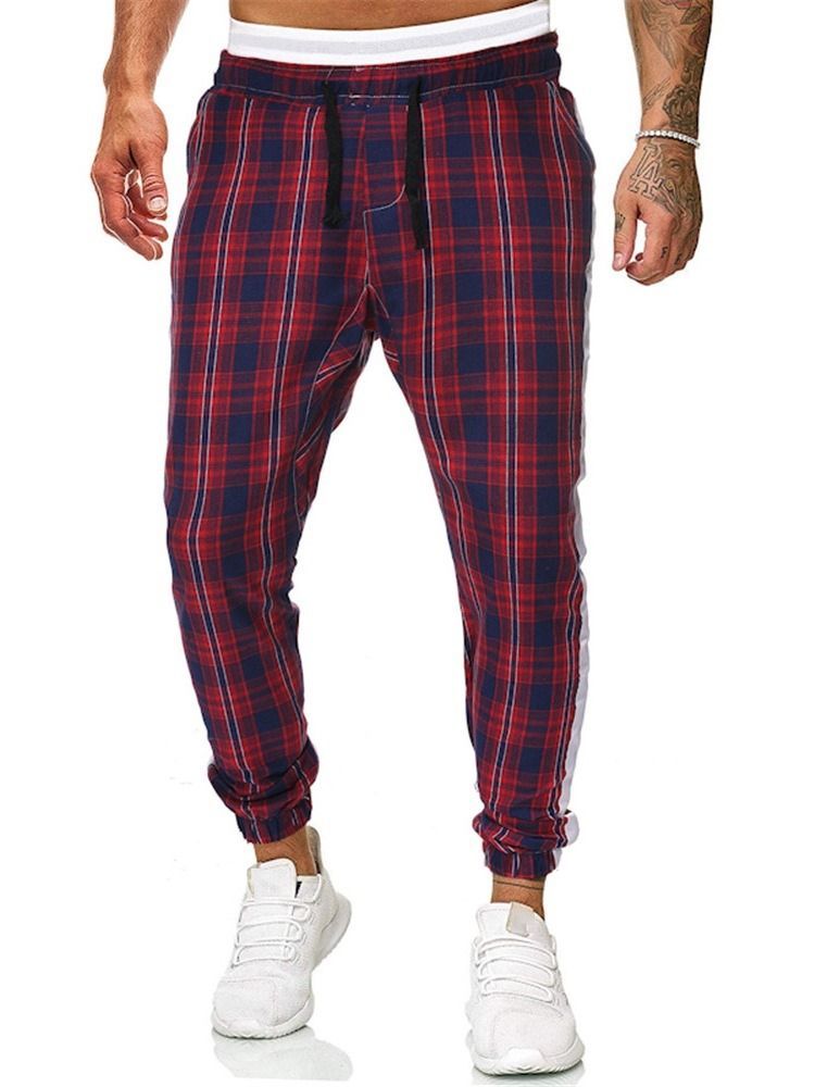 Plaid Print Mid Waist Men's Casual Byxor