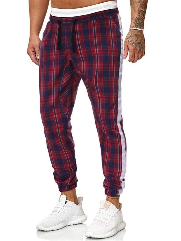 Plaid Print Mid Waist Men's Casual Byxor