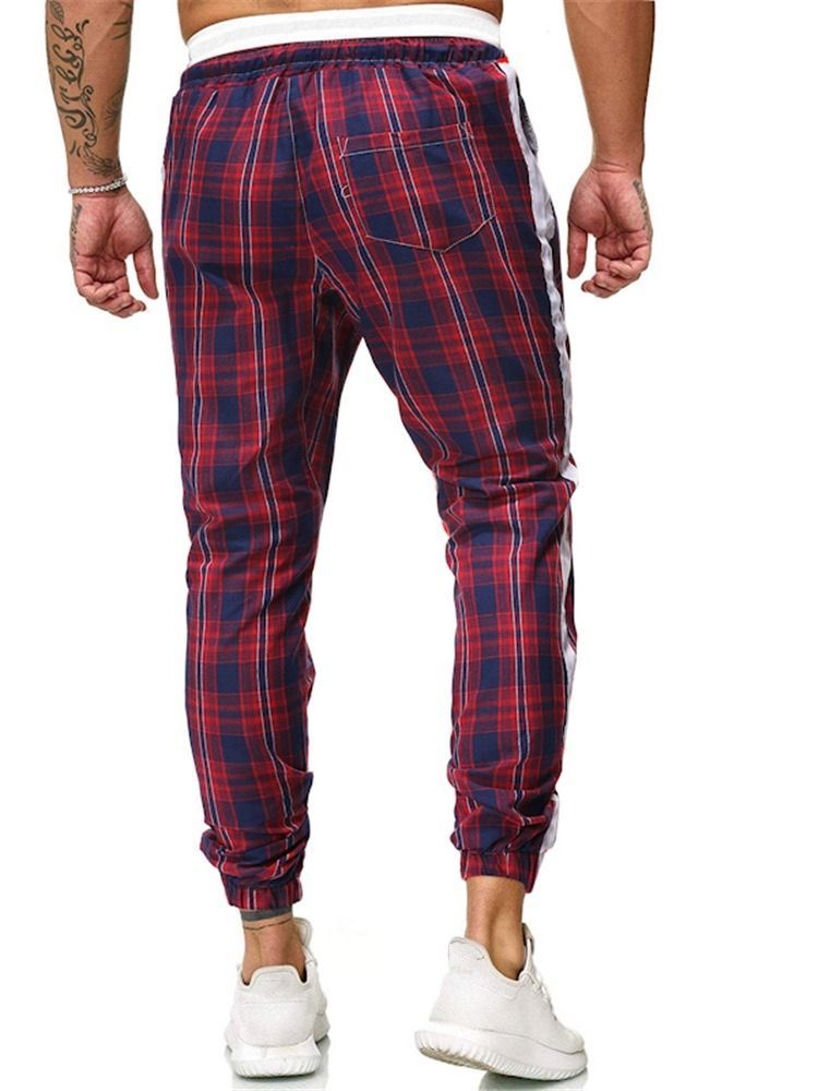 Plaid Print Mid Waist Men's Casual Byxor