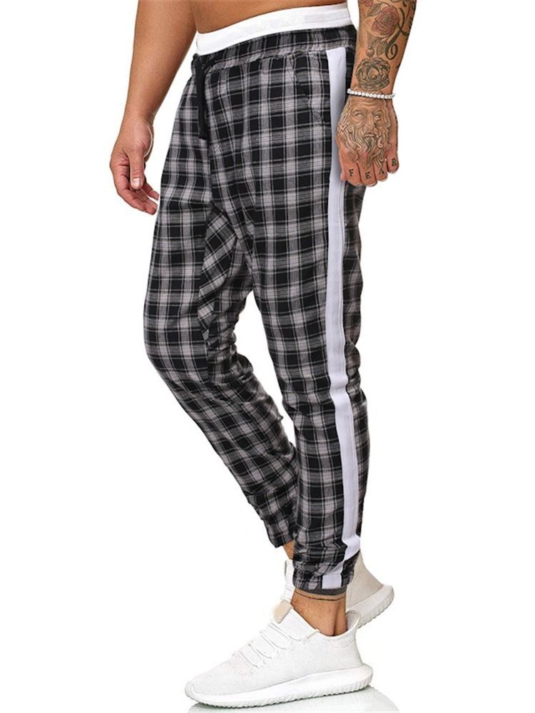 Plaid Print Mid Waist Men's Casual Byxor