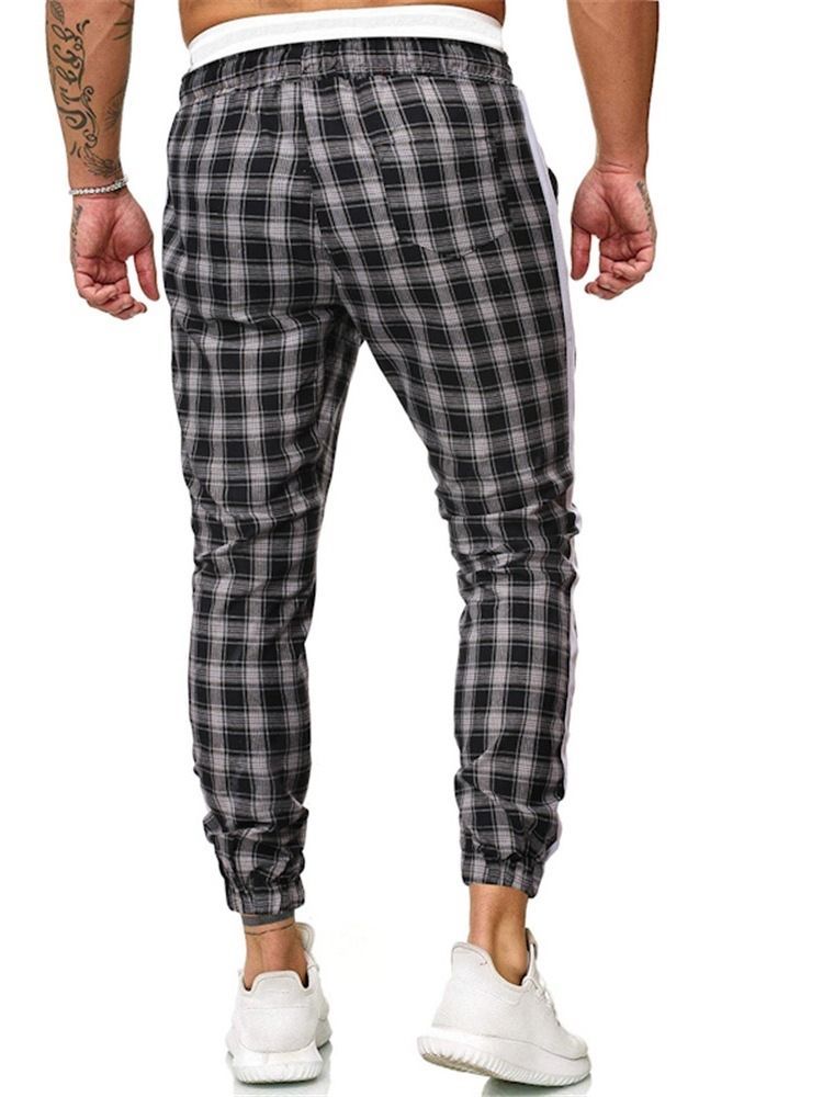 Plaid Print Mid Waist Men's Casual Byxor