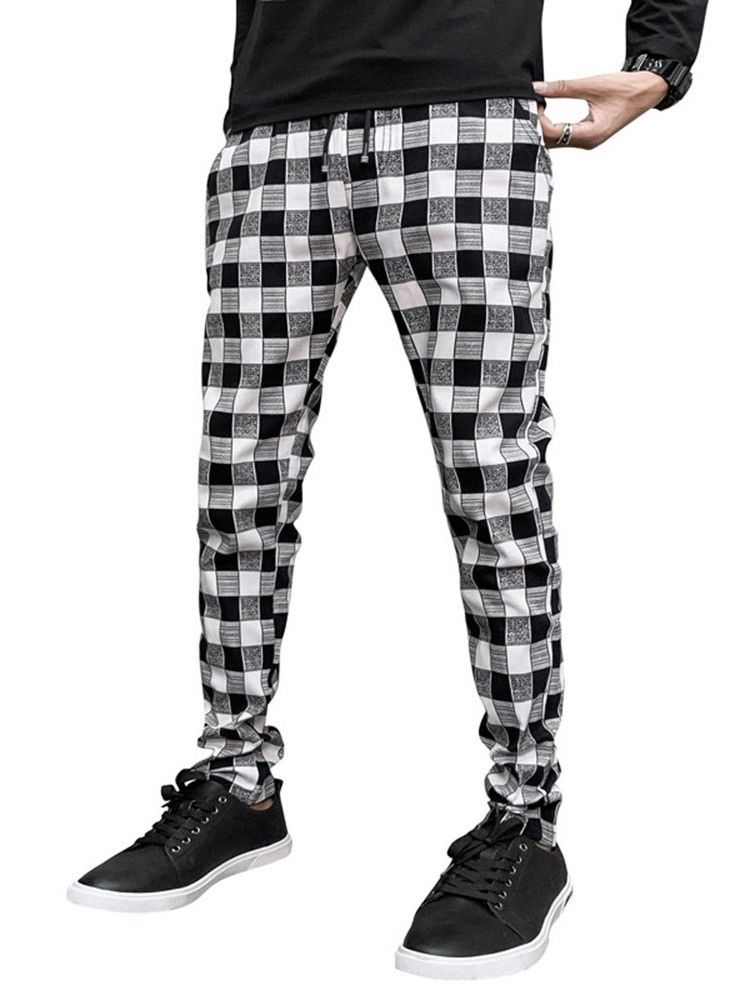 Plaid Print Pencil Pants Casual Casual Men's Pants