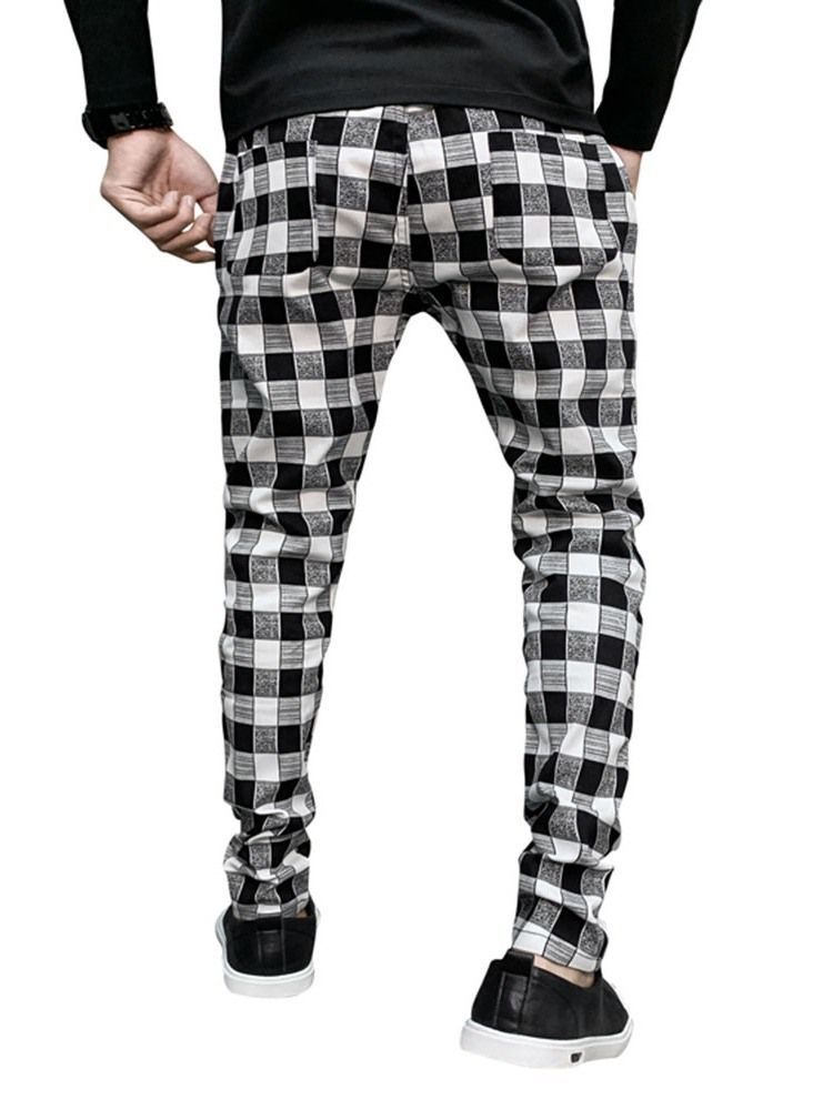 Plaid Print Pencil Pants Casual Casual Men's Pants