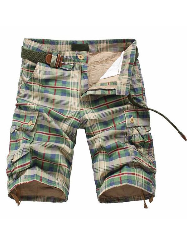 Plaid Straight Zipper Mid Waist Mens Casual Byxor