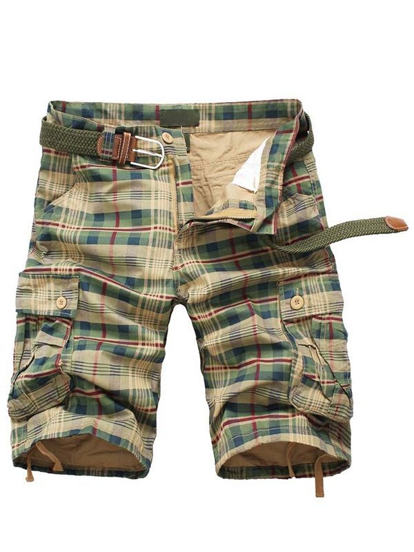 Plaid Straight Zipper Mid Waist Mens Casual Byxor