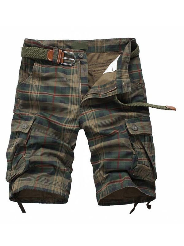 Plaid Straight Zipper Mid Waist Mens Casual Byxor