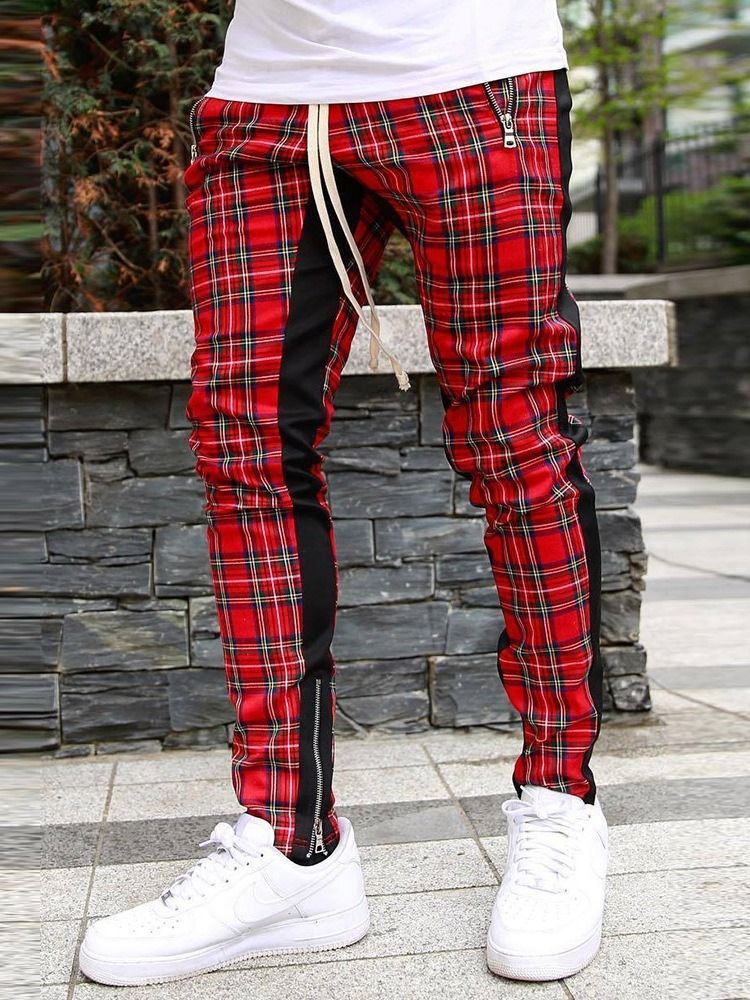 Plaid Zipper Hip Hop Snörning För Herrar