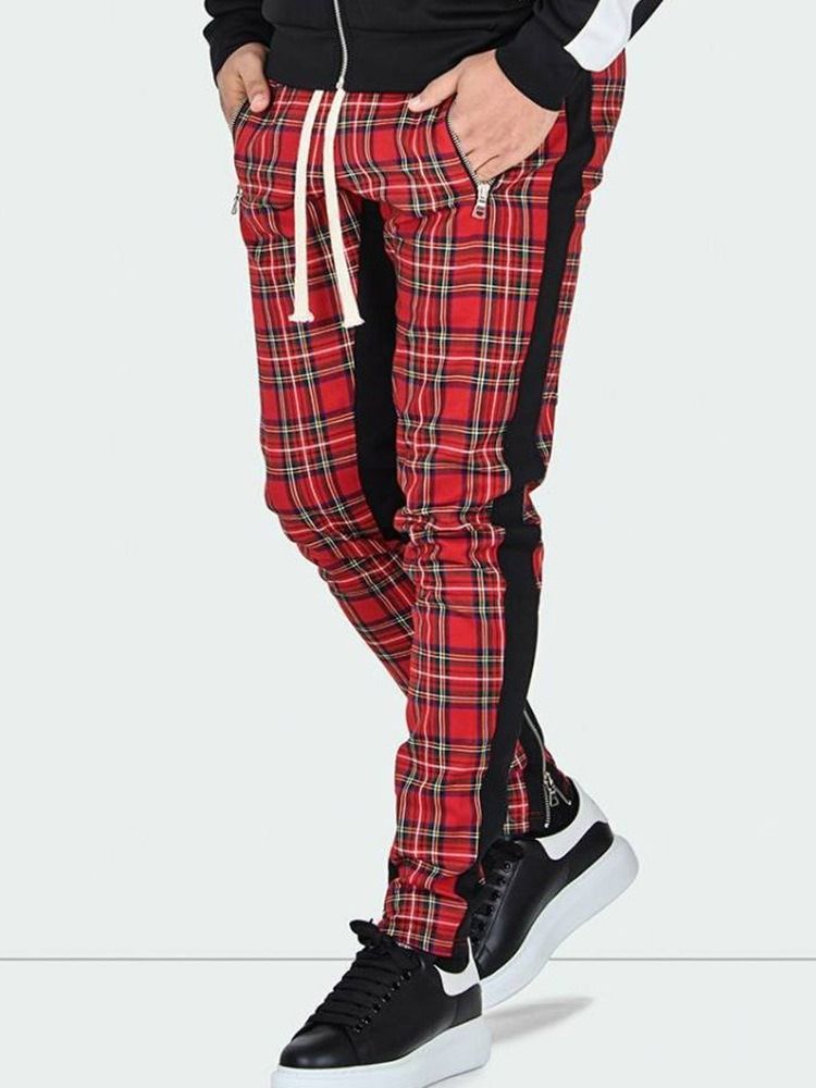 Plaid Zipper Hip Hop Snörning För Herrar