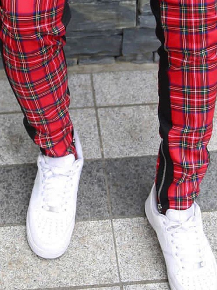 Plaid Zipper Hip Hop Snörning För Herrar