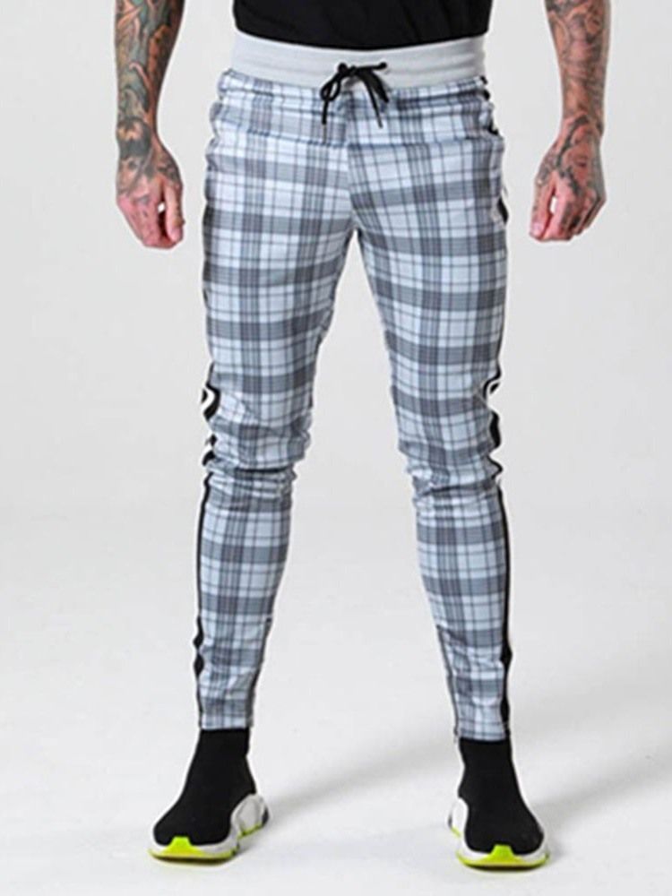 Plaid Zipper Style Mne's Casual Byxor För Män