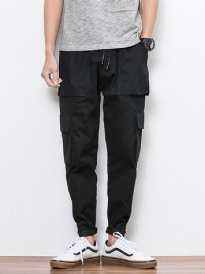 Plain Color Pocket Overall Lace-up Men's Casual Byxor