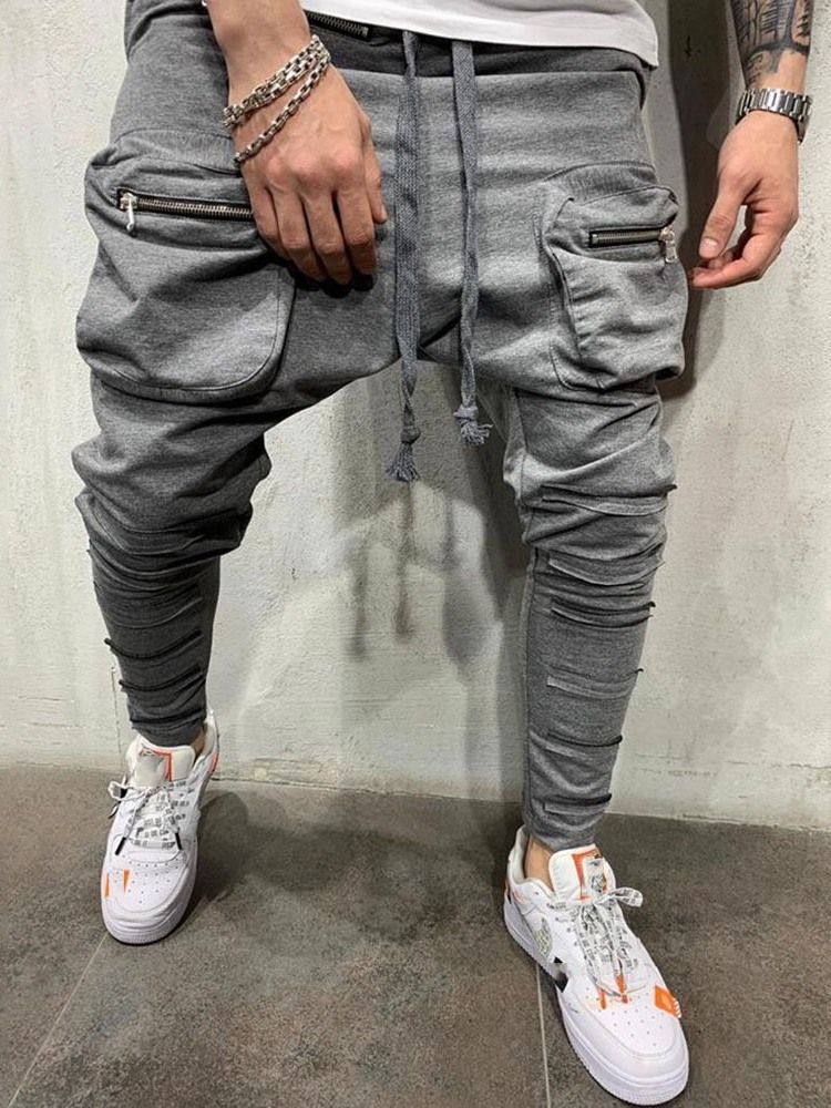 Plain Lace-up Baggy Pants Casual Mid Waist Men's Casual Pants