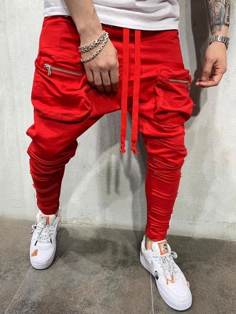 Plain Lace-up Baggy Pants Casual Mid Waist Men's Casual Pants