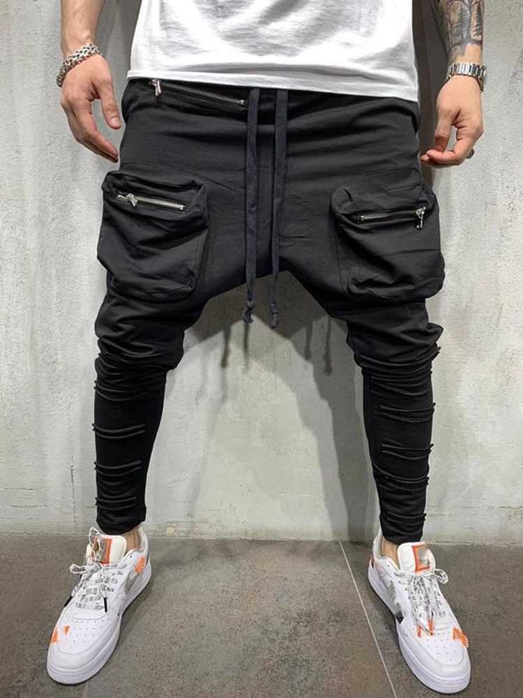 Plain Lace-up Baggy Pants Casual Mid Waist Men's Casual Pants