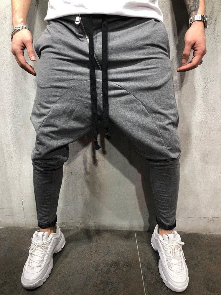 Plain Lace-up Mens Casual Baggy Pants