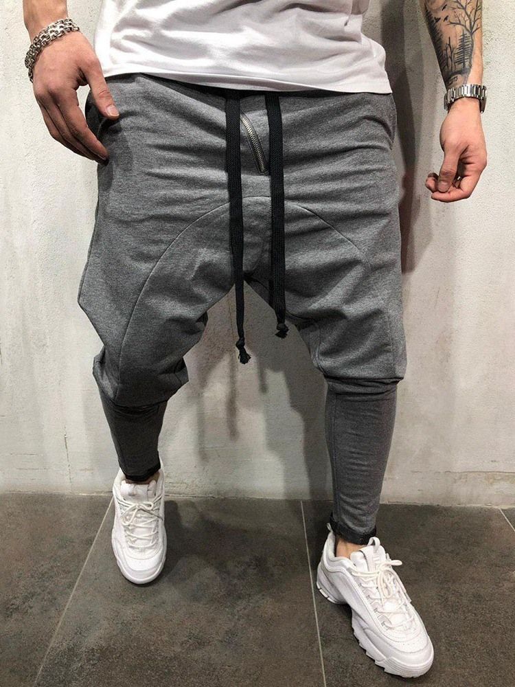 Plain Lace-up Mens Casual Baggy Pants