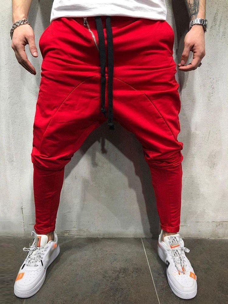 Plain Lace-up Mens Casual Baggy Pants