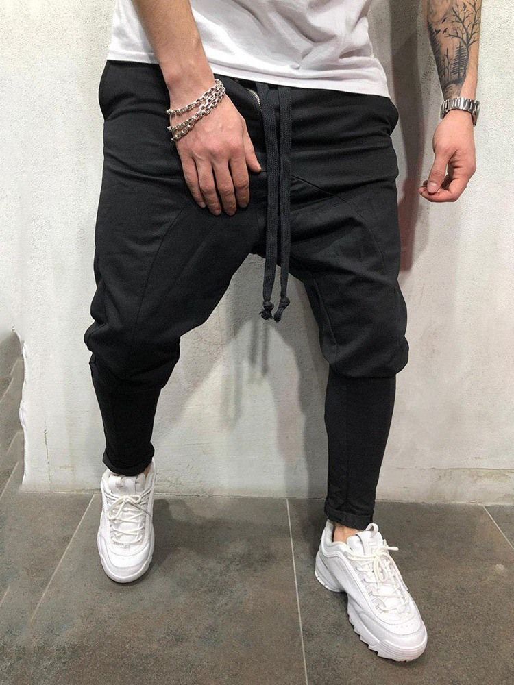 Plain Lace-up Mens Casual Baggy Pants