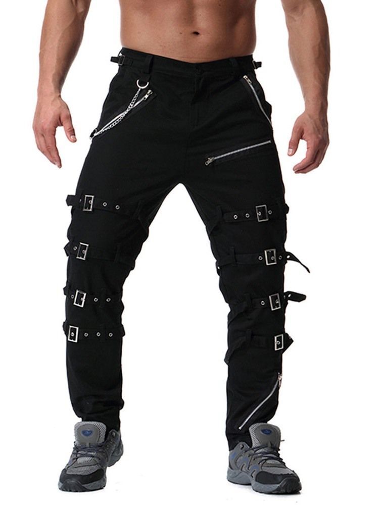 Plain Mid Waist Lace-up Mens Byxor