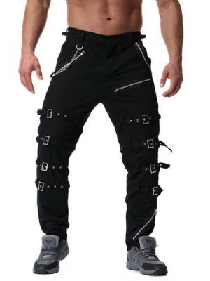 Plain Mid Waist Lace-up Mens Byxor