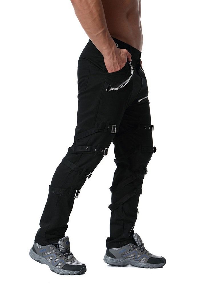 Plain Mid Waist Lace-up Mens Byxor