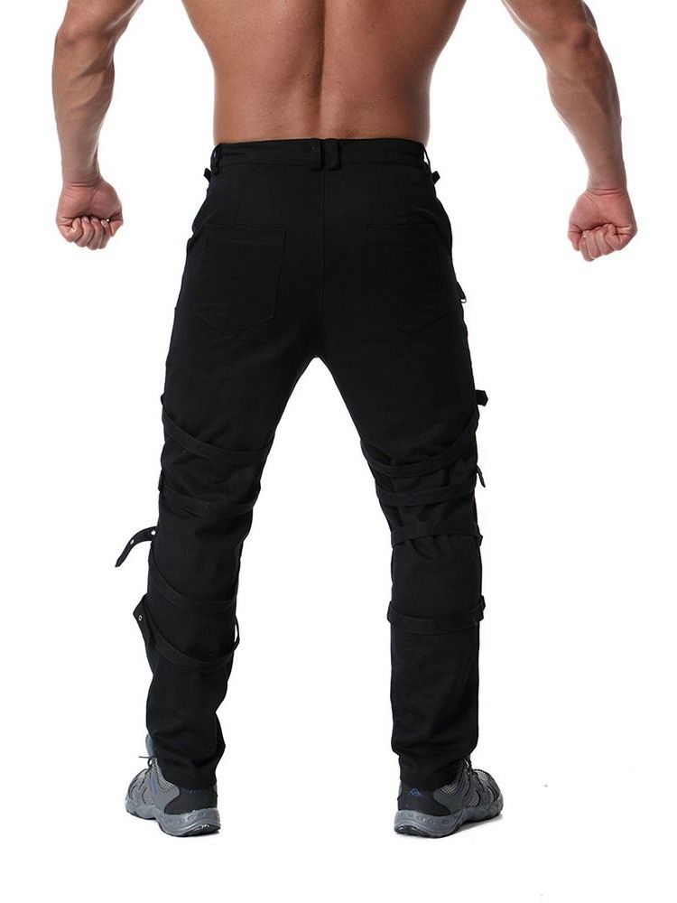 Plain Mid Waist Lace-up Mens Byxor