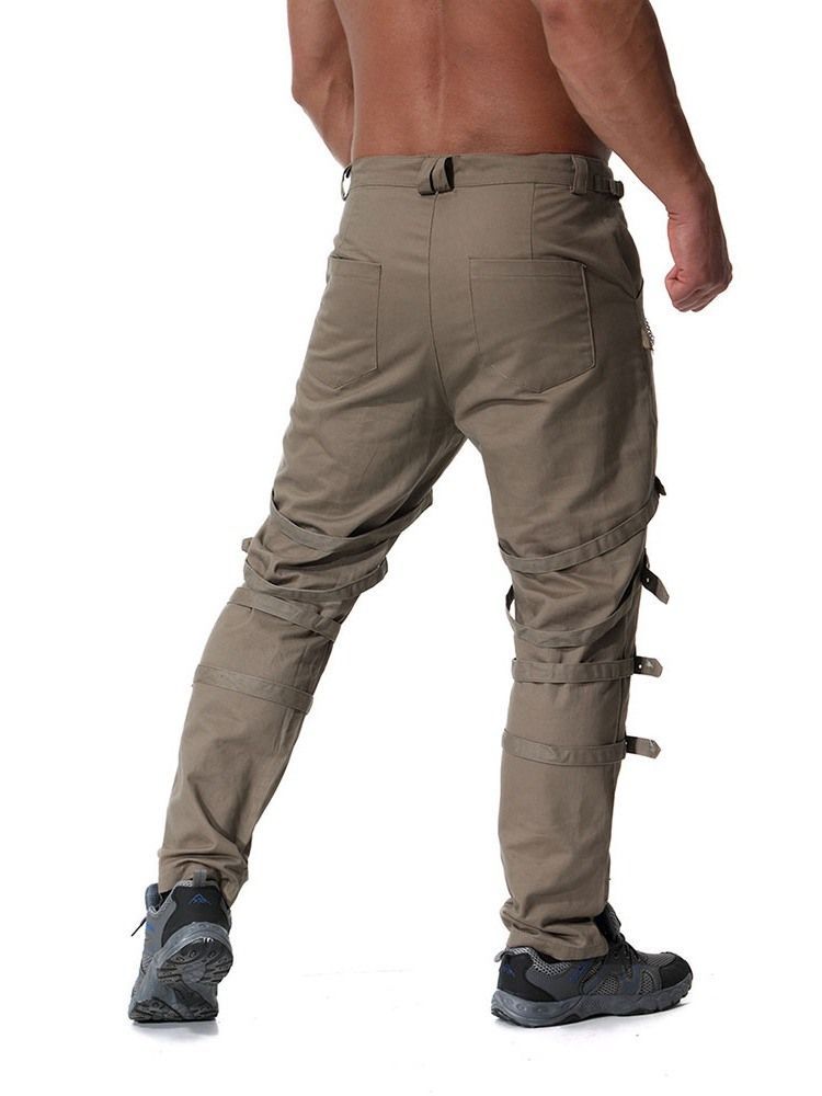 Plain Mid Waist Lace-up Mens Byxor