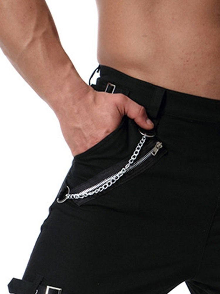 Plain Mid Waist Lace-up Mens Byxor