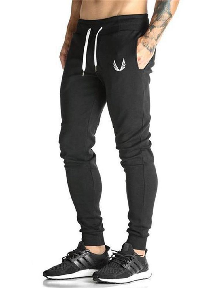 Plain Mid Waist Men's Casual Slim Byxor