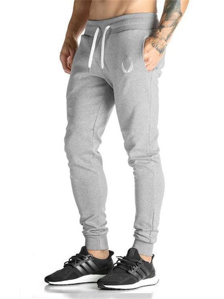 Plain Mid Waist Men's Casual Slim Byxor