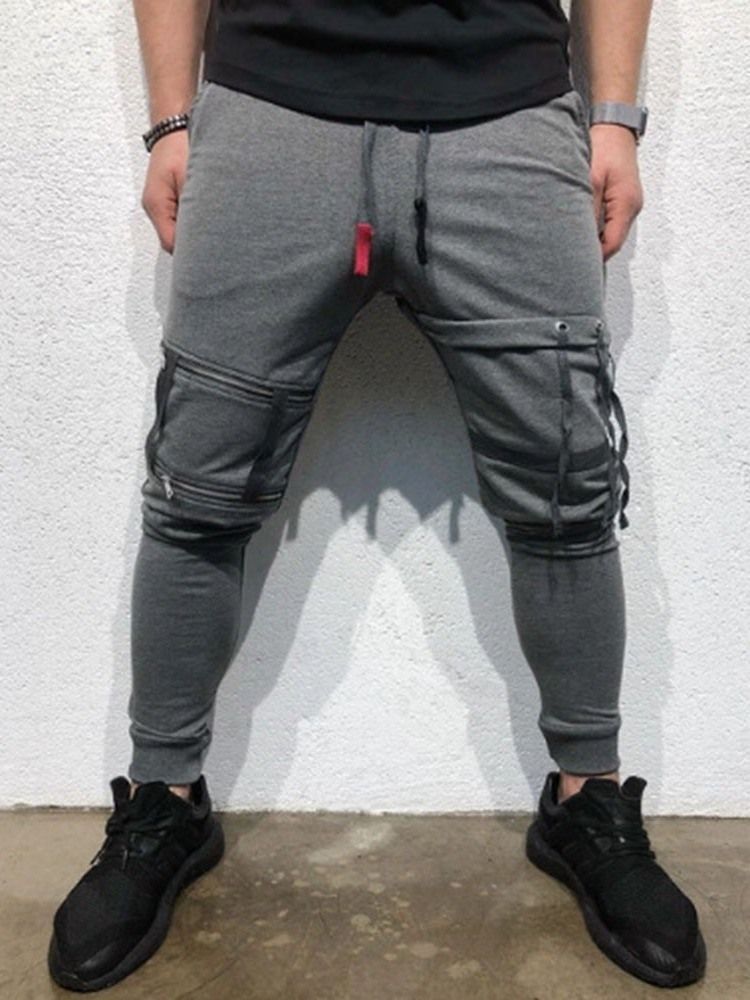 Plain Pants Byxor För Mäns Mid Midja Casual Byxor