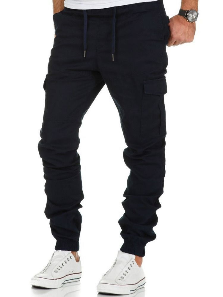 Plain Pencil Pants Lace-up Lace-up Men's Casual Pants