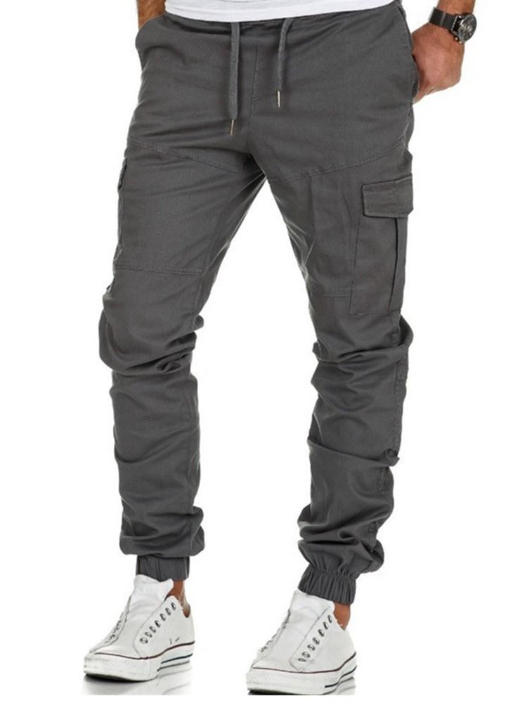 Plain Pencil Pants Lace-up Lace-up Men's Casual Pants