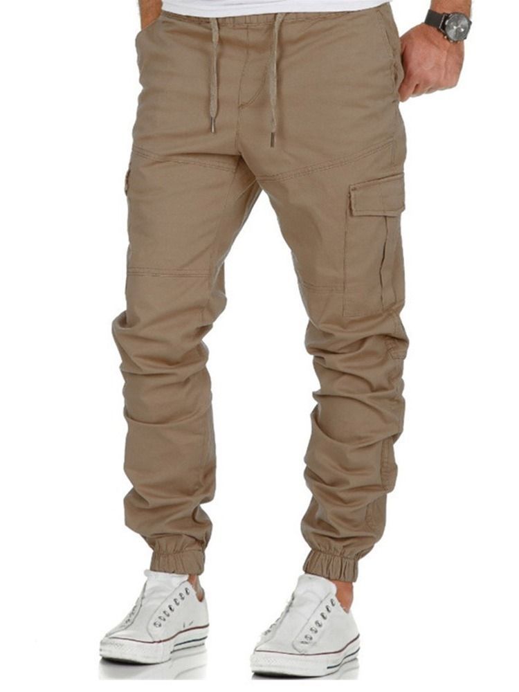 Plain Pencil Pants Lace-up Lace-up Men's Casual Pants