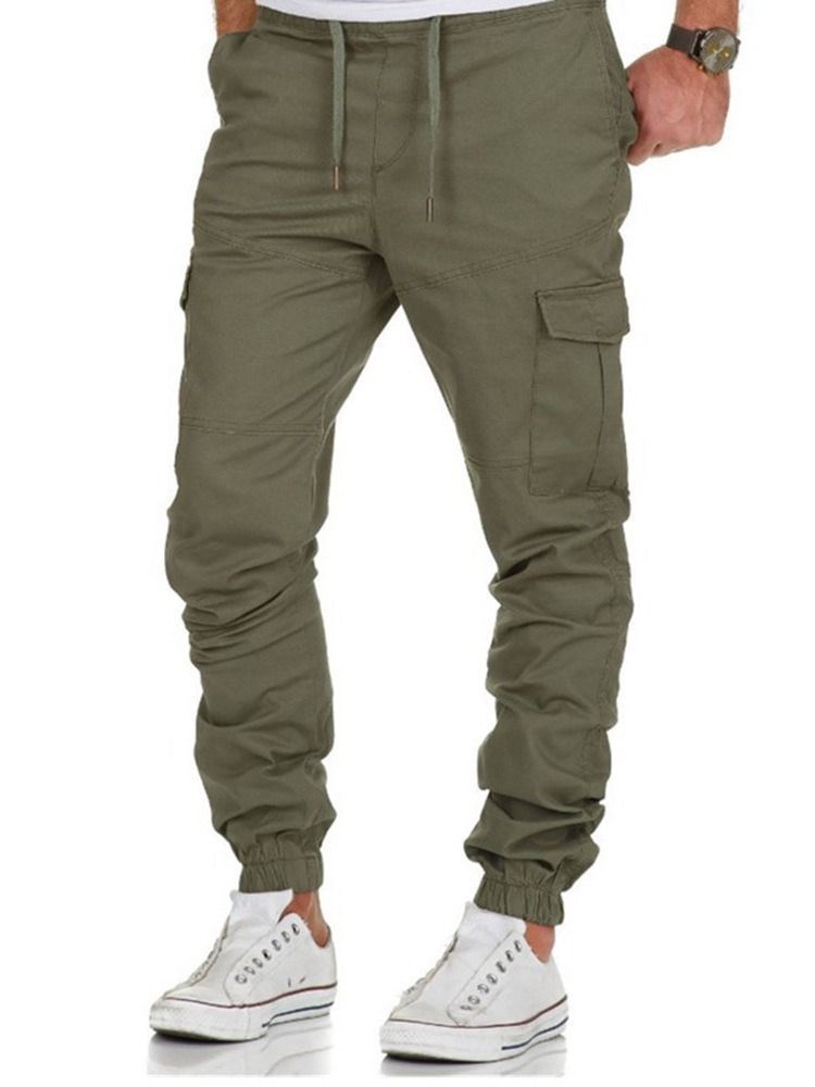 Plain Pencil Pants Lace-up Lace-up Men's Casual Pants