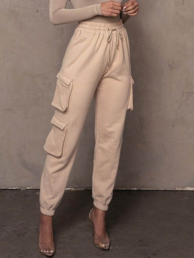 Plain Pocket Slim Full Pencil Pants Byxor För Kvinnor