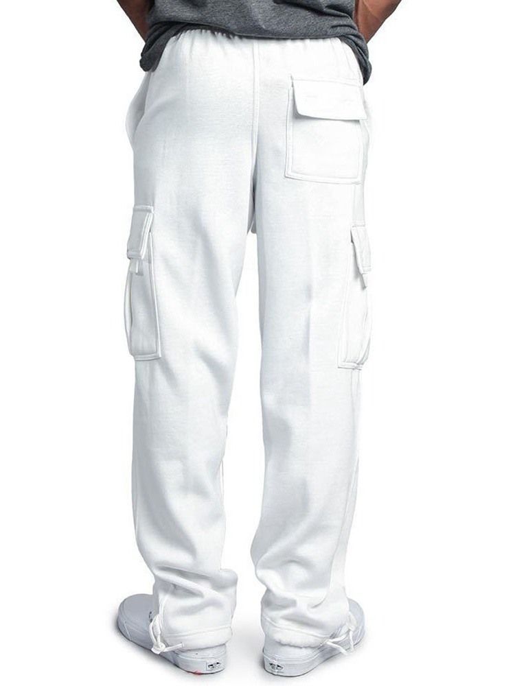 Plain Pocket Straight Mid Waist Lace-up Casual Men's Pants