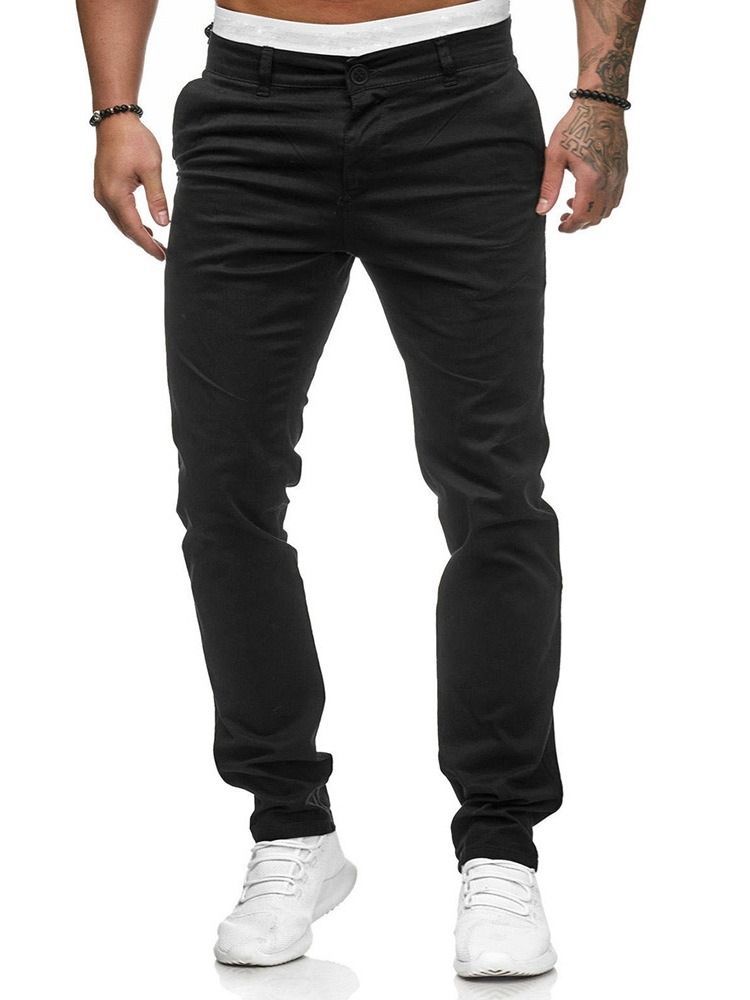 Plain Pocket Straight Zipper Casual Herrbyxor