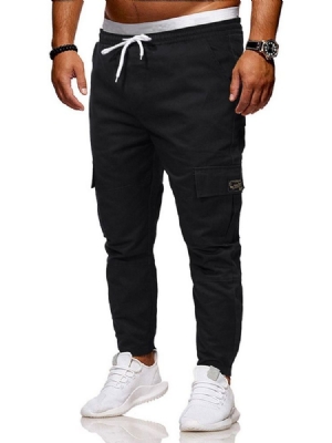 Plain Side Pocket Lace-up Mens Casual Pencil Pants