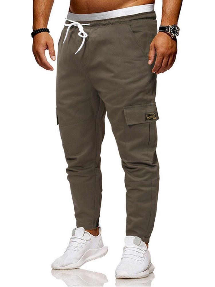 Plain Side Pocket Lace-up Mens Casual Pencil Pants